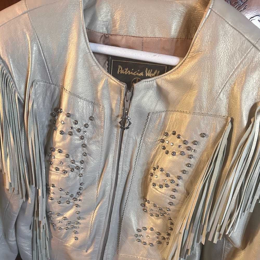 Patricia Wolf jacket ! Crystal and silver studs with fringe!